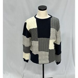 Daniel Cremieux Men's Sz L Patchwork Cable Knit Sweater Colorblock Academia